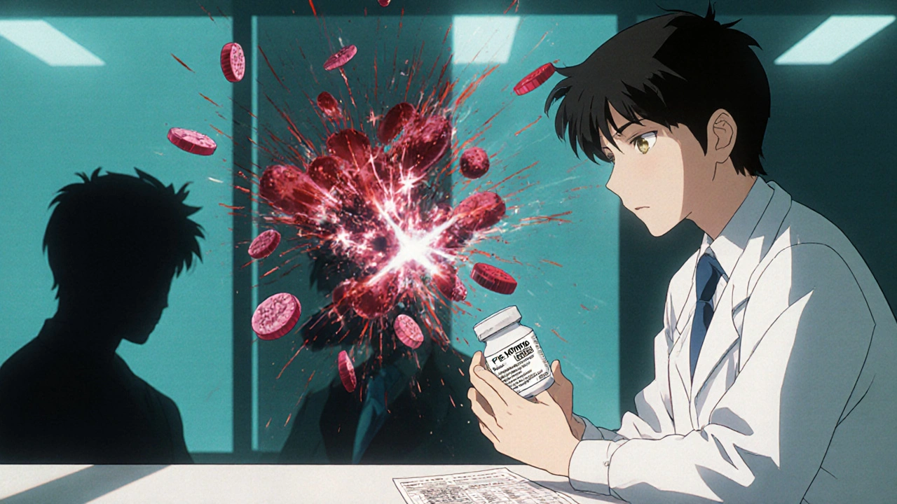 Pharmacist swapping pills as patient&#039;s shadow fractures into medical emergencies