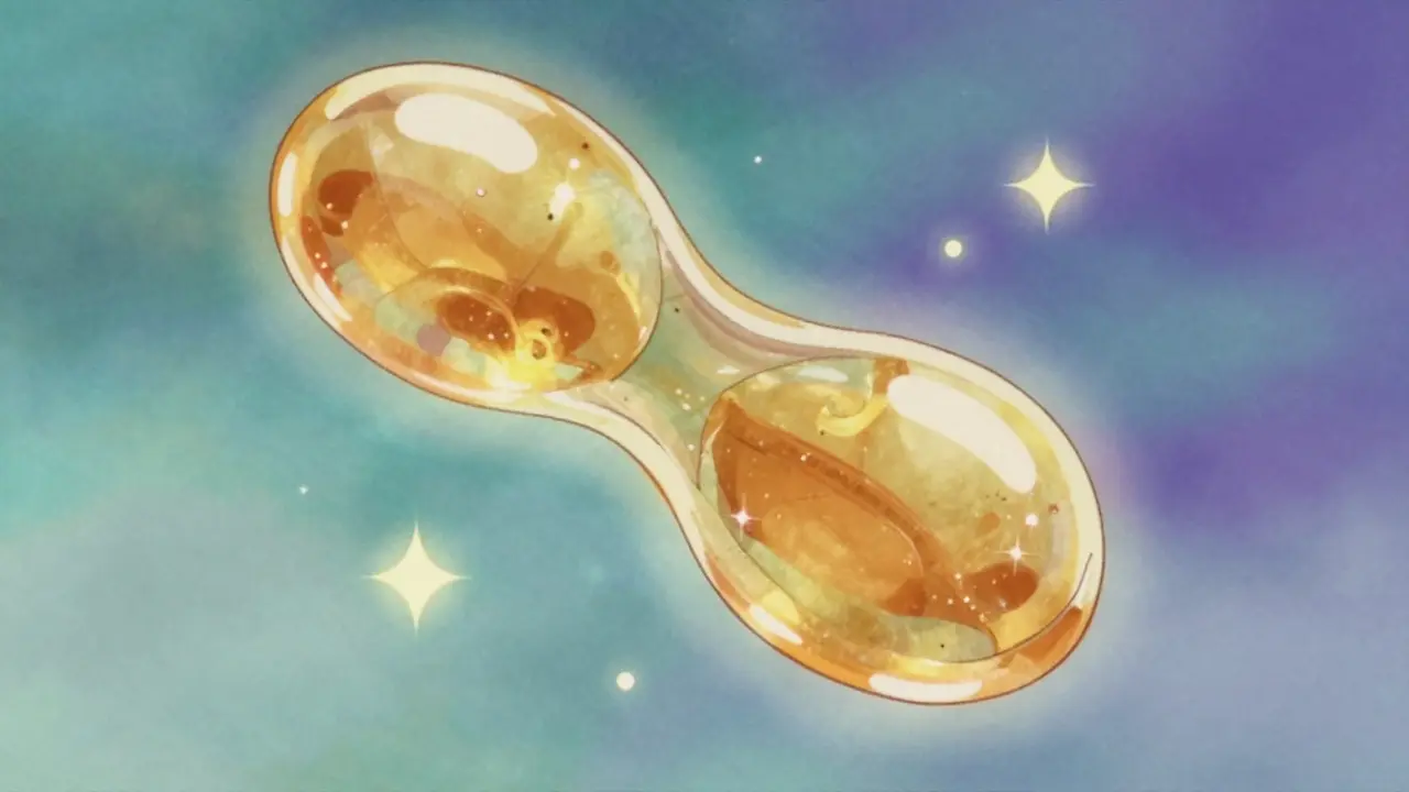 Abstract 90s anime depiction of a golden gel representing soluble fiber and satiety.