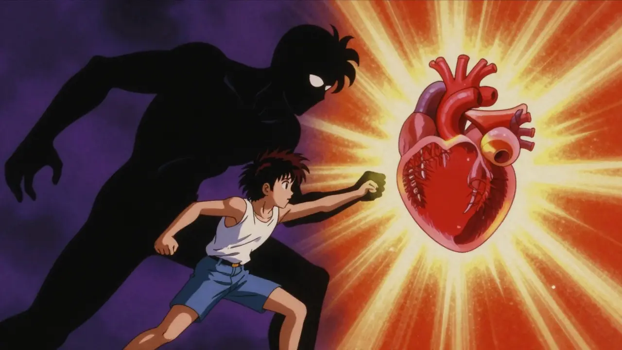 Anime concept art showing fear versus health benefits