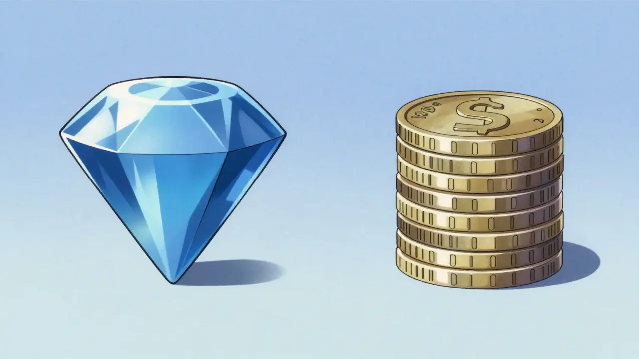 Comparison of generic pills and coins illustrating cost savings in 90s anime art style.