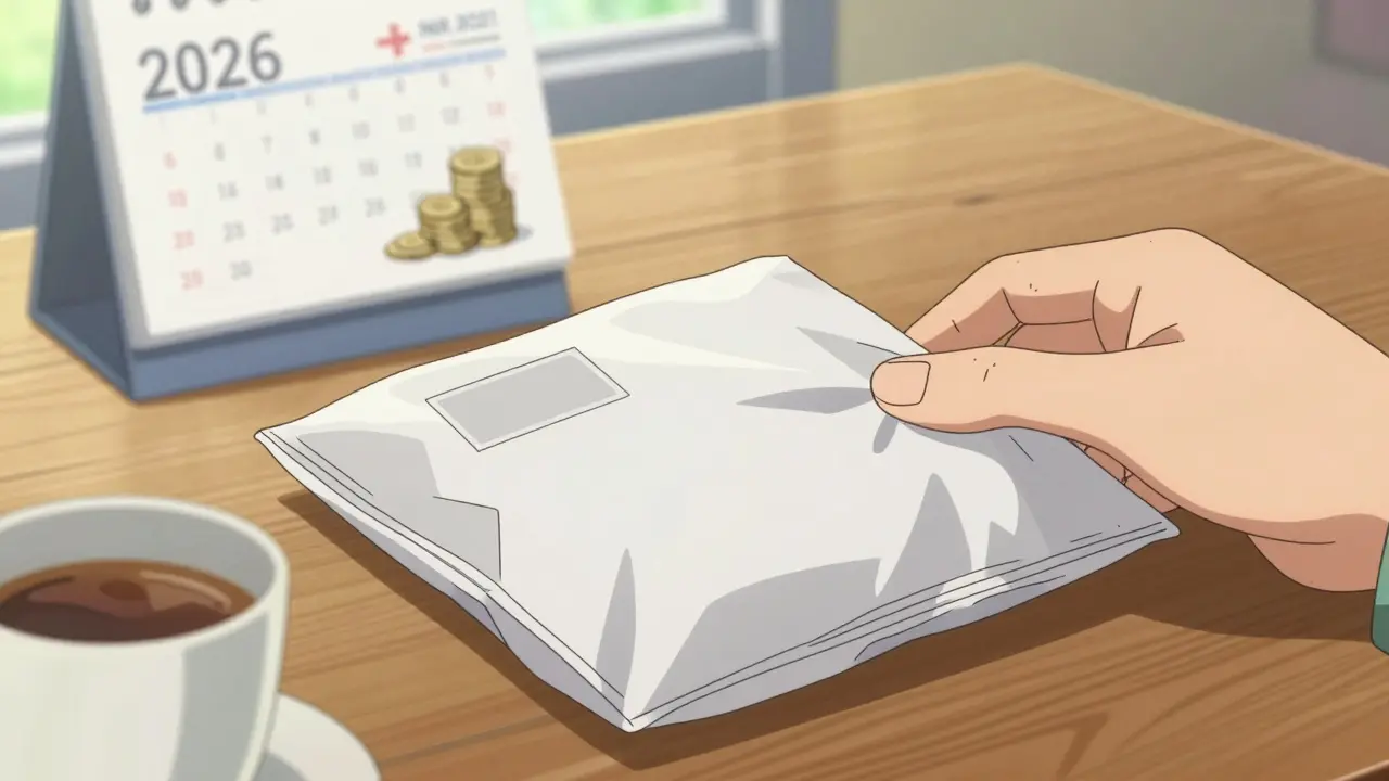 Discreet medication package delivered to a home in a 90s anime art style