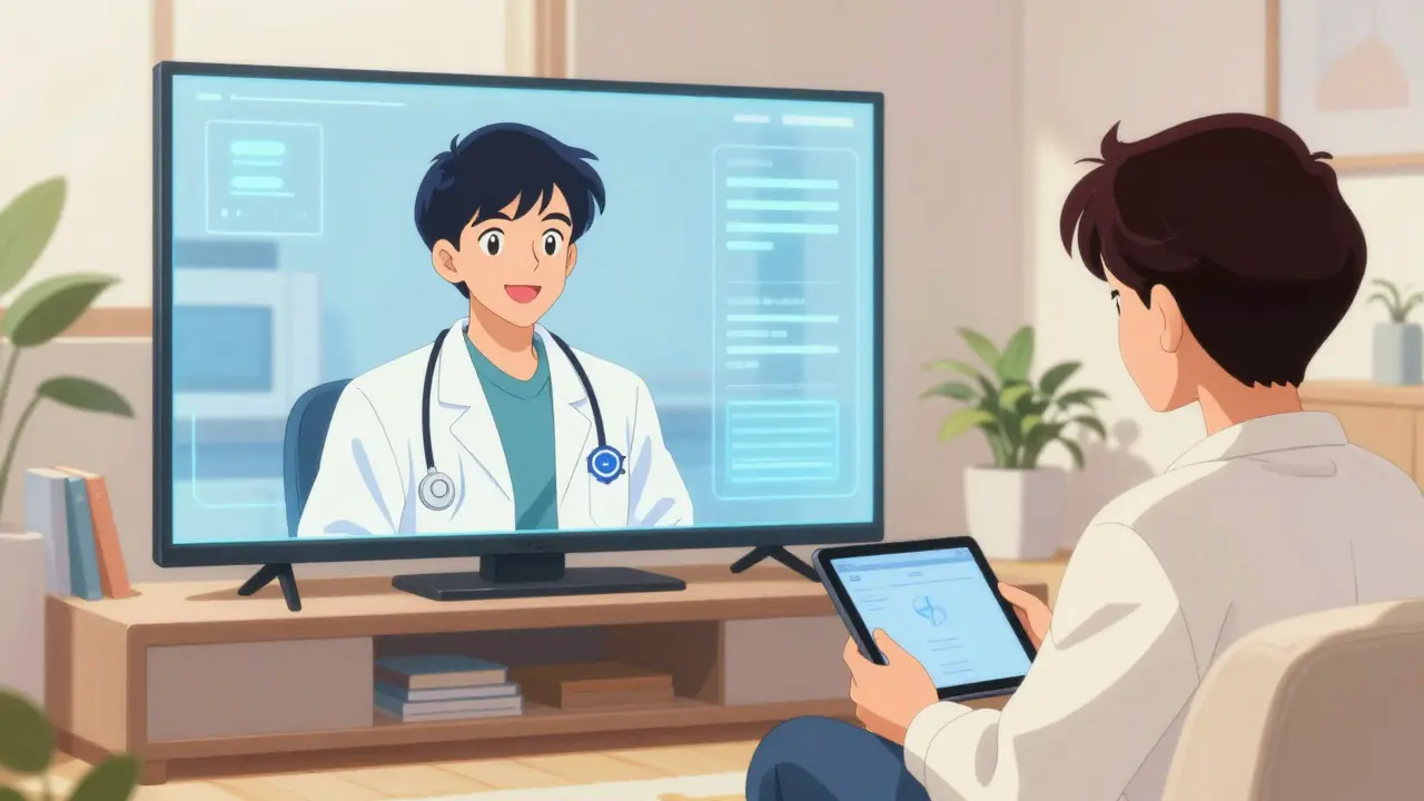 Telehealth doctor consulting with patient via video