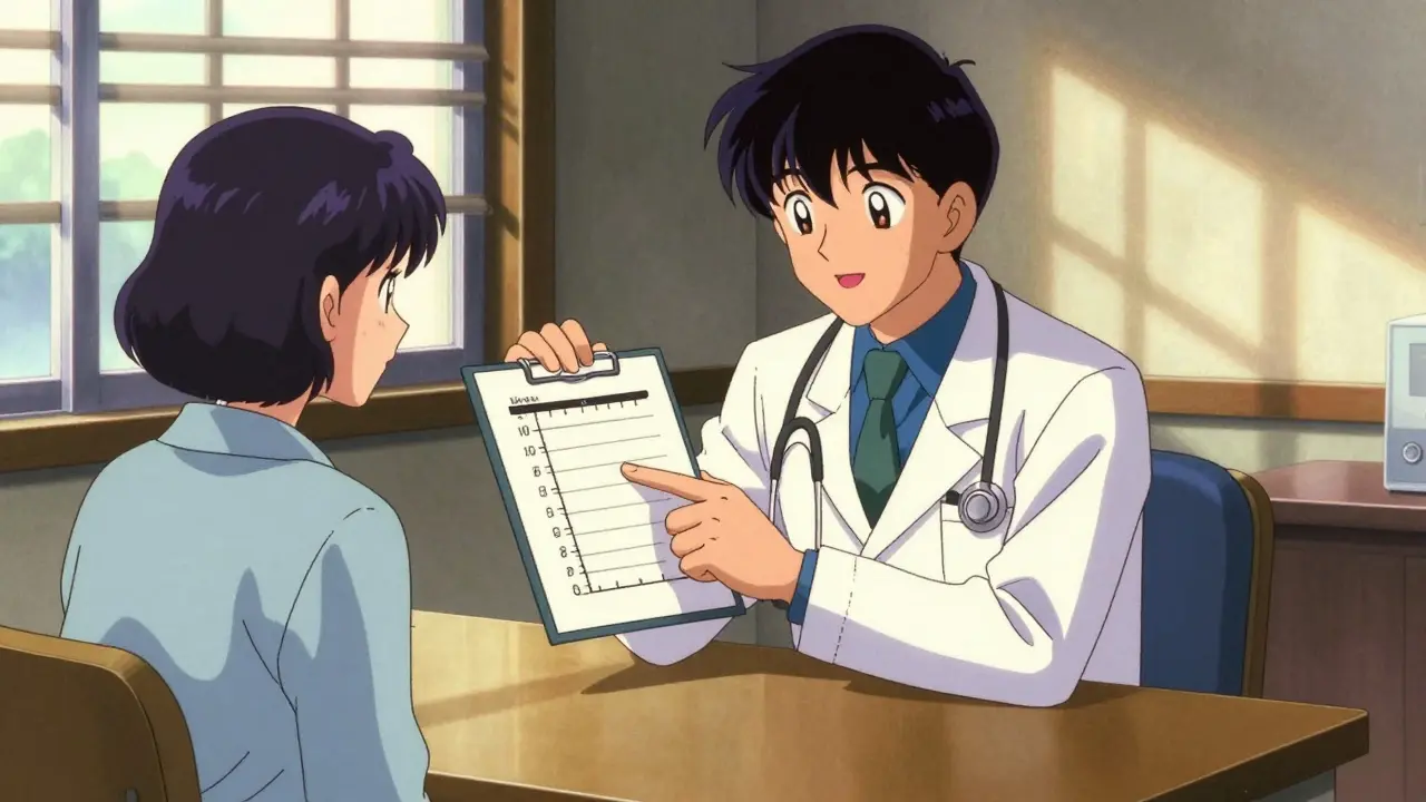 Doctor explaining medication options to a relieved patient in clinic