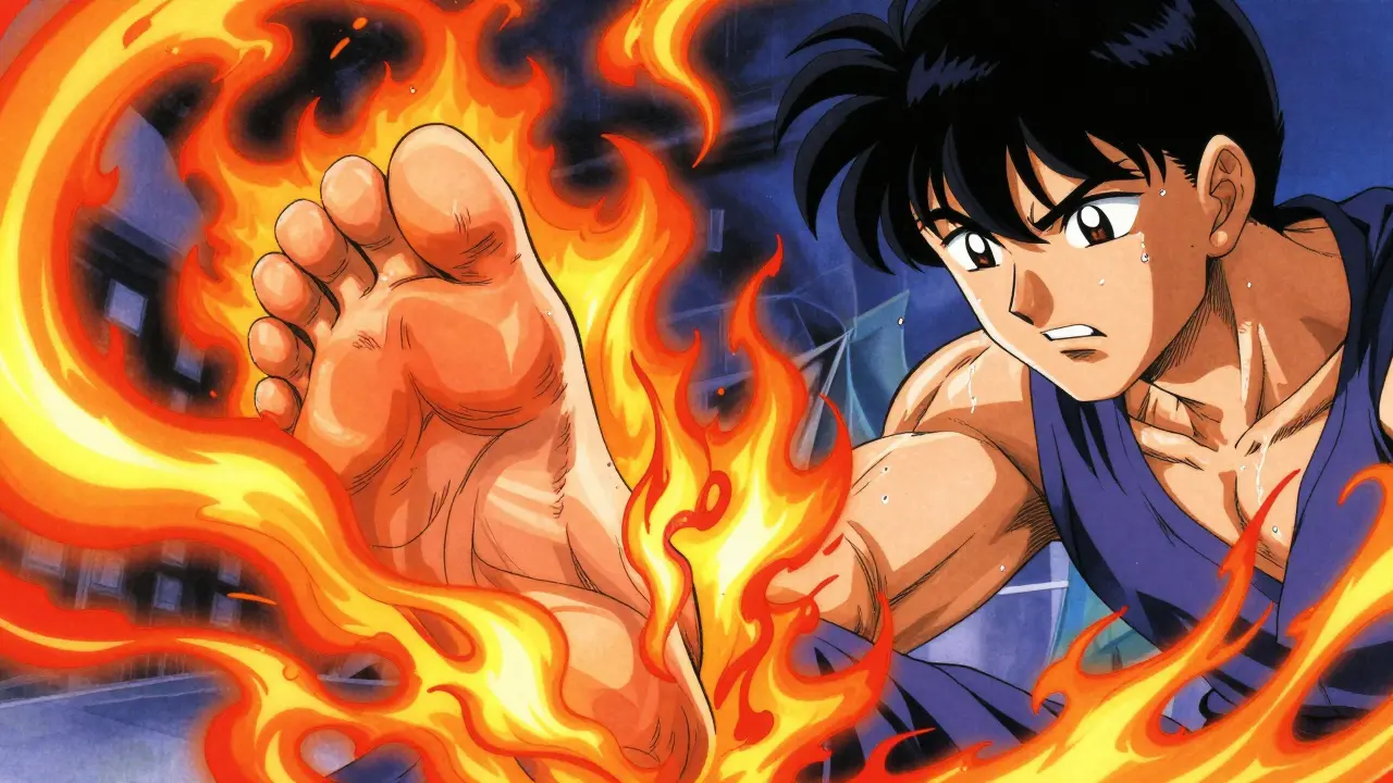 Foot radiating heat waves from capsaicin cream