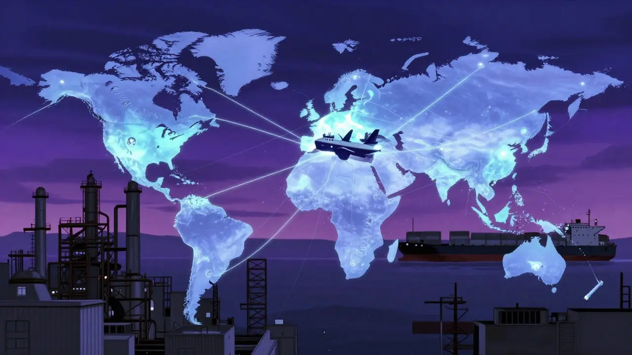 Fragile global supply chain network connecting Asian factories to US hospitals
