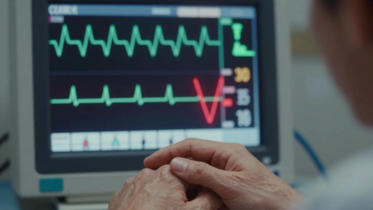 Medical monitor showing vital signs warning of respiratory distress